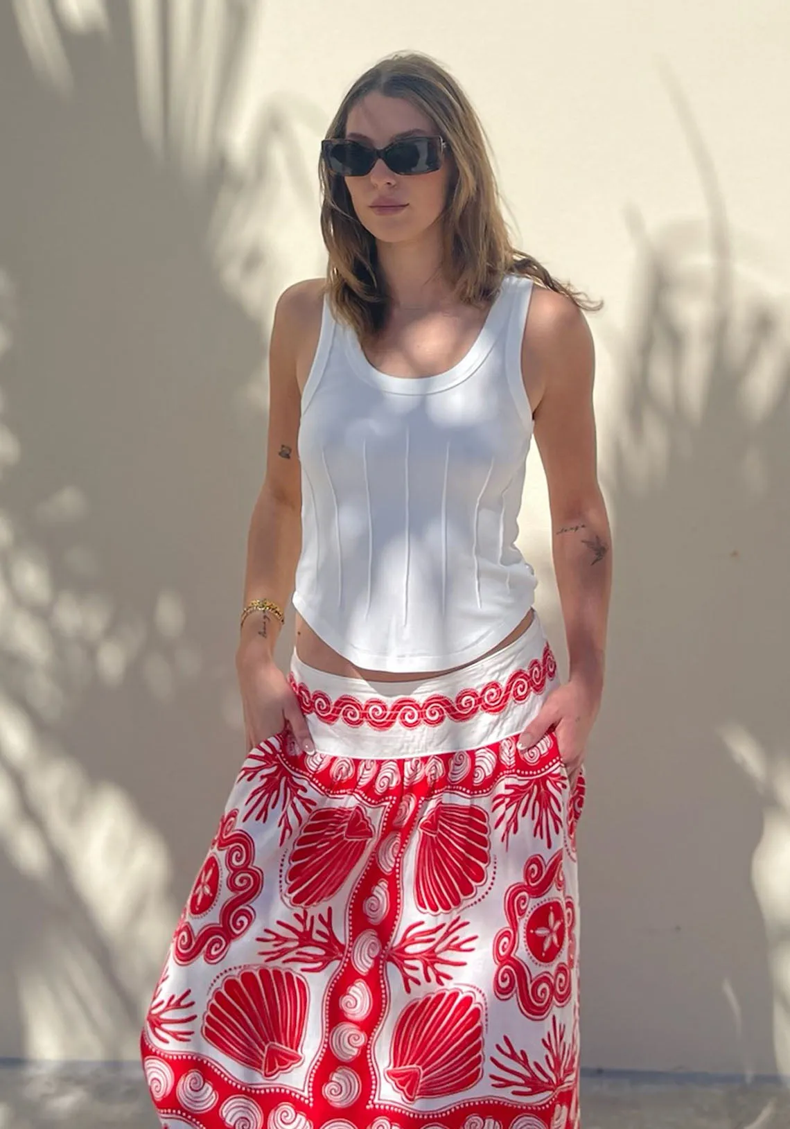 AINIKA SHELL RED MAXI SKIRT