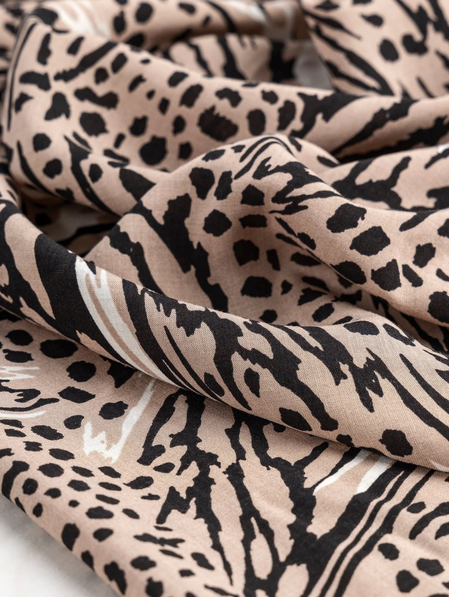 Animal Print Viscose Challis Deadstock - Beige   Black   Cream