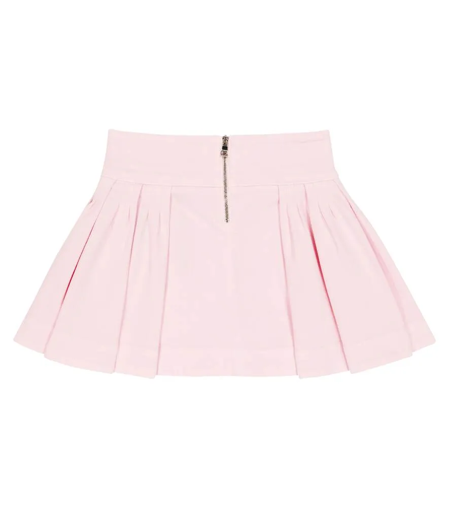 Balmain Cotton Blend Pleated Button Skirt, Pink