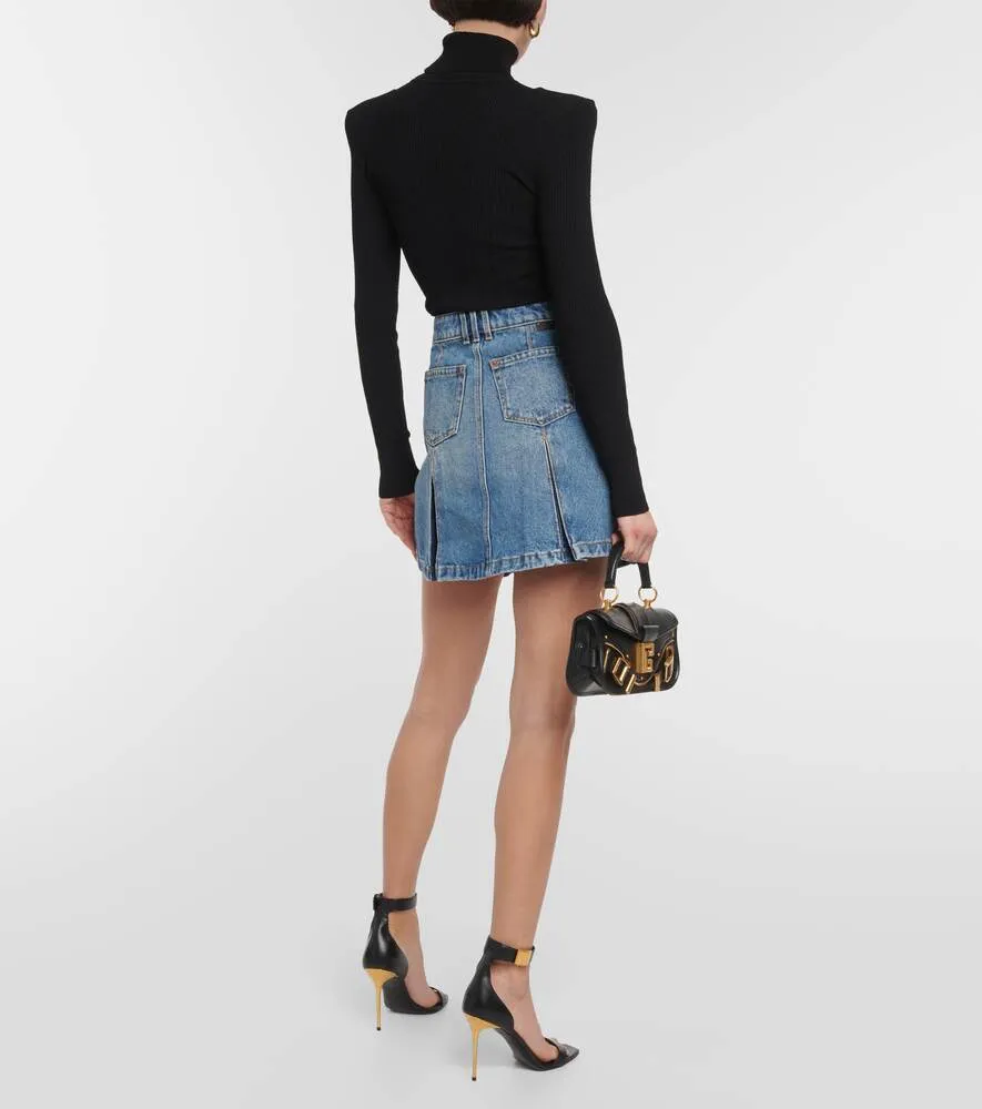 BALMAIN pleated denim miniskirt, blue