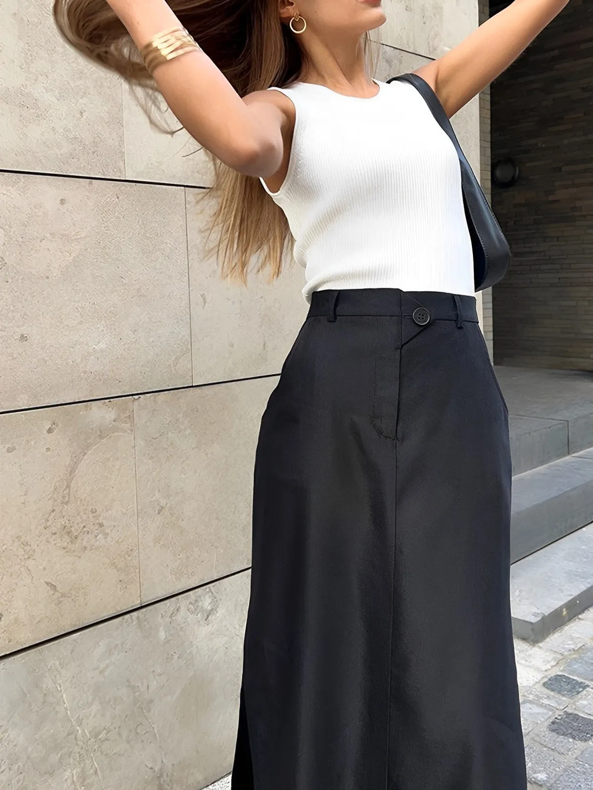 Basic Buttoned Graceful Maxi Skirt