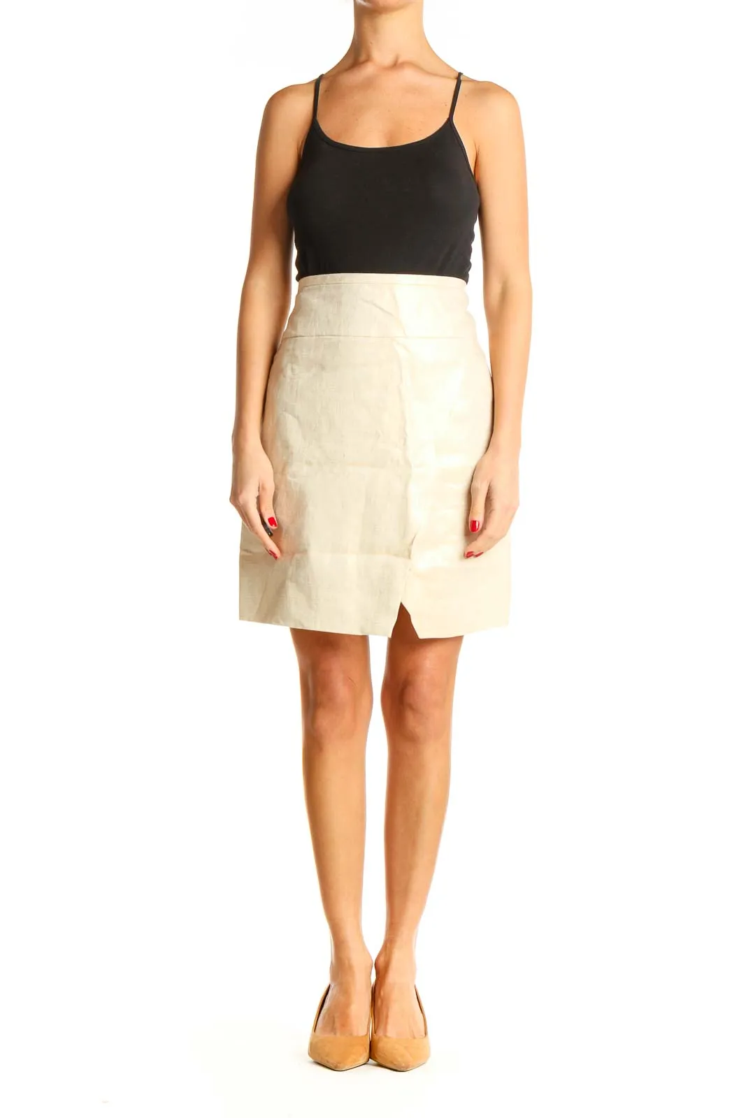 Beige Solid Chic Skirt