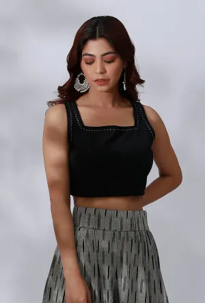 Black Cotton Crop Top With Embroidery Detailing