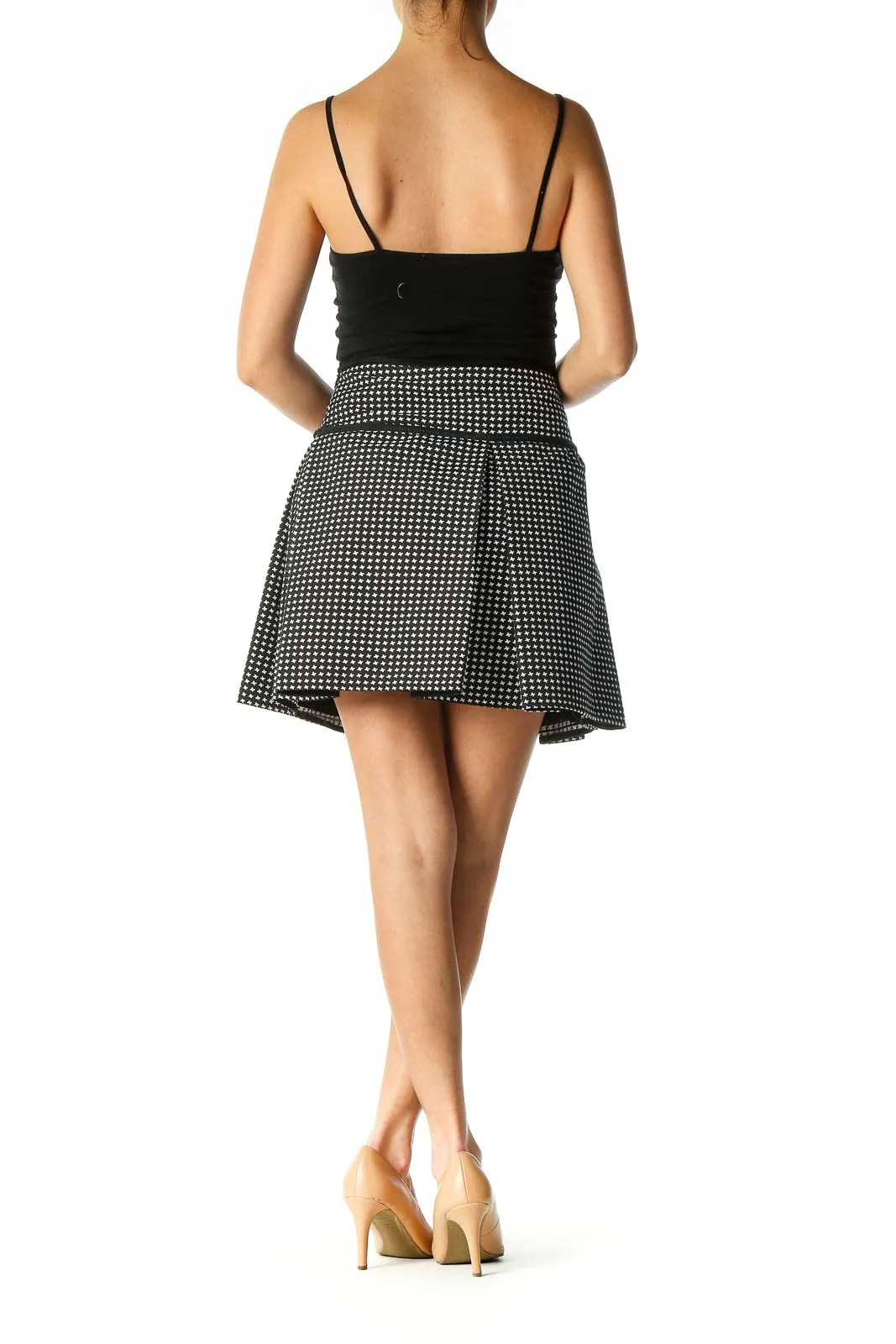 Black Houndstooth Chic A-Line Skirt