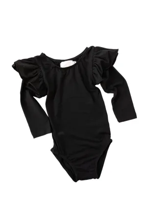 Black L/s Flutter Sleeve Leotard