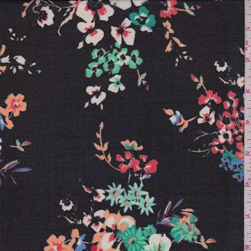 Black Multi Floral Bunch Georgette Fabric