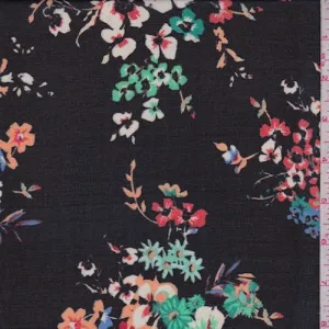 Black Multi Floral Bunch Georgette Fabric