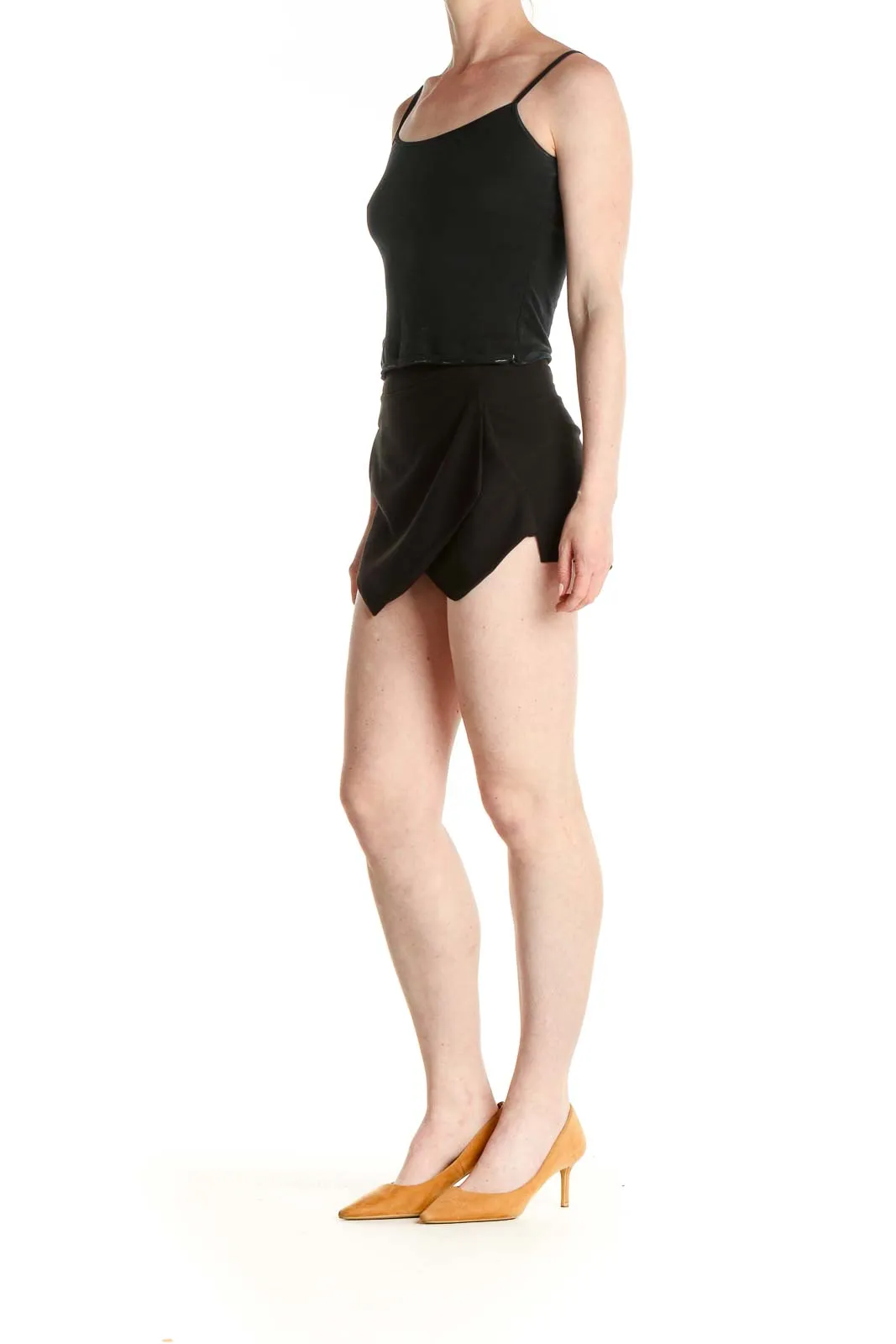 Black Solid Chic A-Line Skort