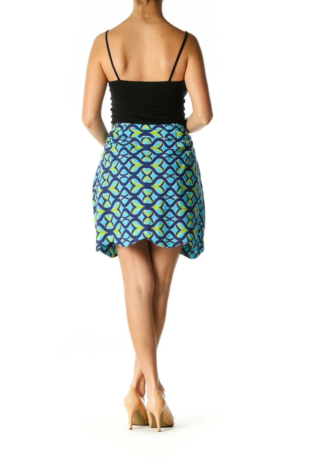 Blue Graphic Print Chic Straight Skirt