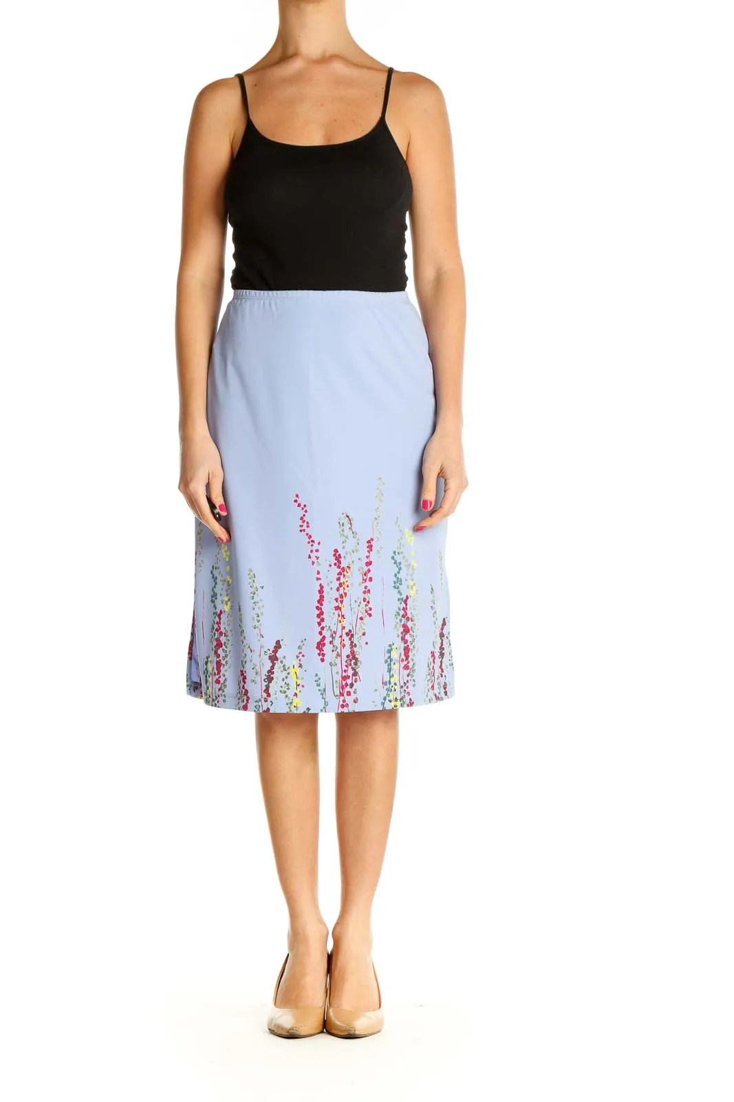 Blue Textured Chic A-Line Skirt