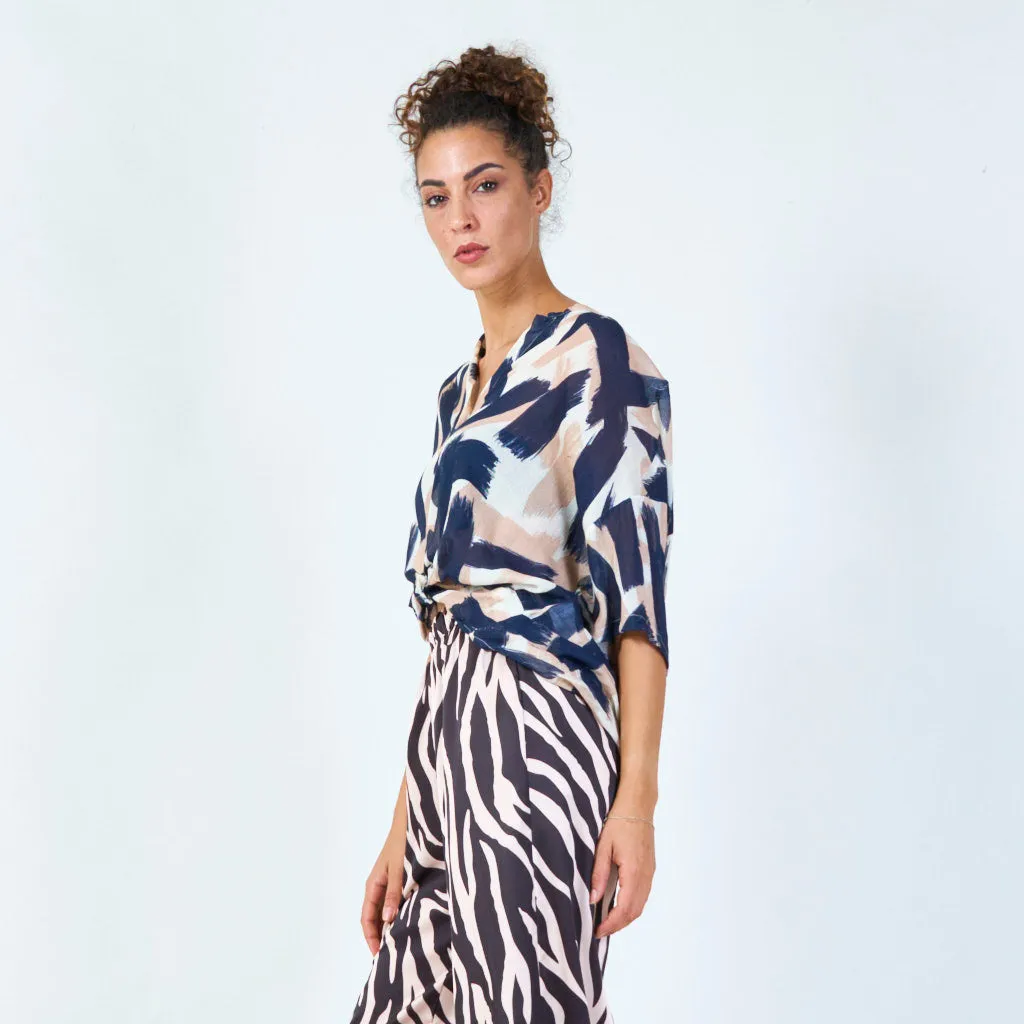 Bold brushstroke print blouse wholesale