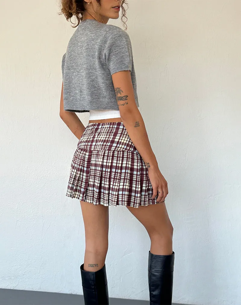 Casini Pleated Mini Skirt in Multi Check Brown