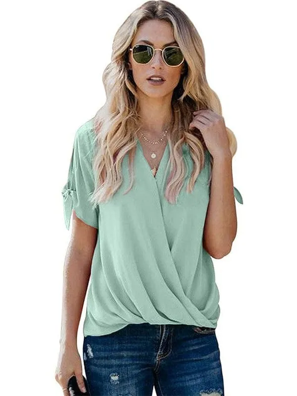 Casual Loose Draped V Neck Tunic Top