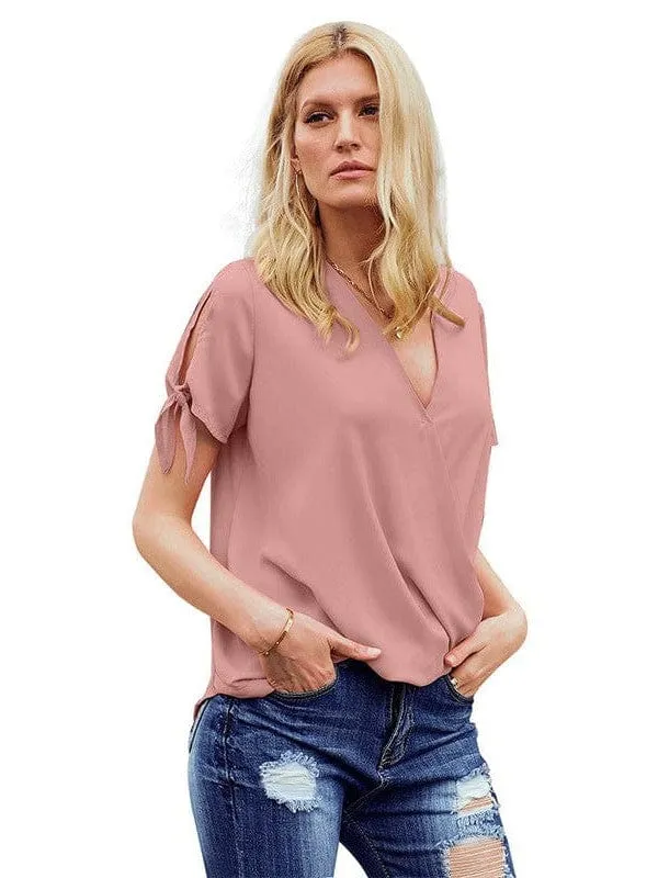 Casual Loose Draped V Neck Tunic Top