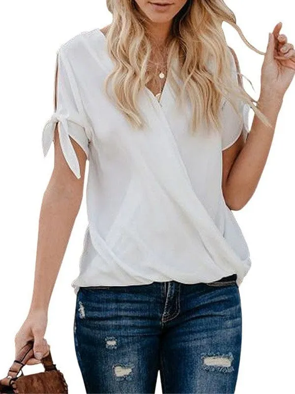 Casual Loose Draped V Neck Tunic Top