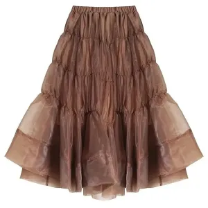 Chiffon High Waist Brown Ruffled Midi Skirts