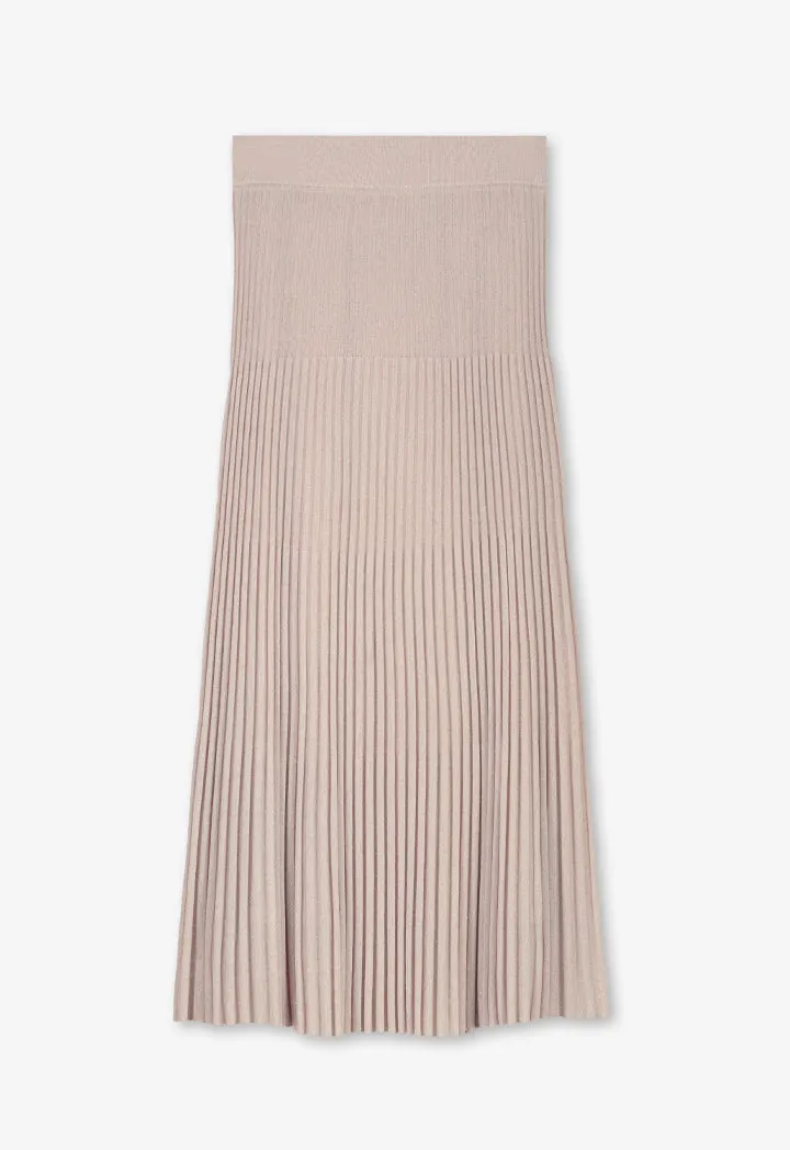 Choice Pleated Lurex Maxi Skirt Beige