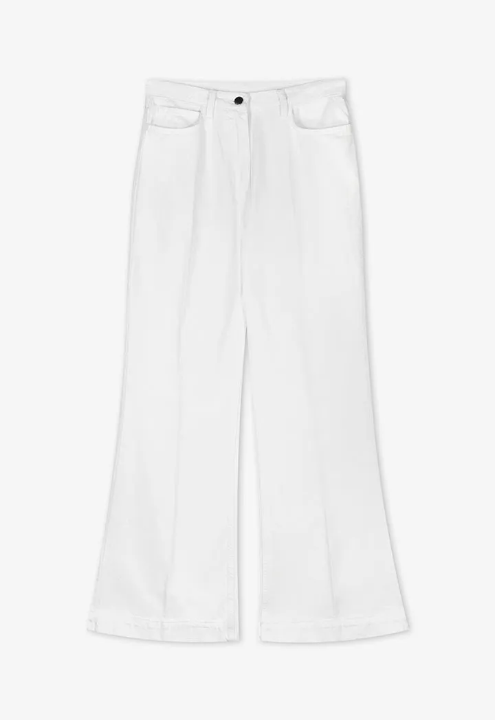 Choice Solid Straight Wide Legs Denim Trousers Off White