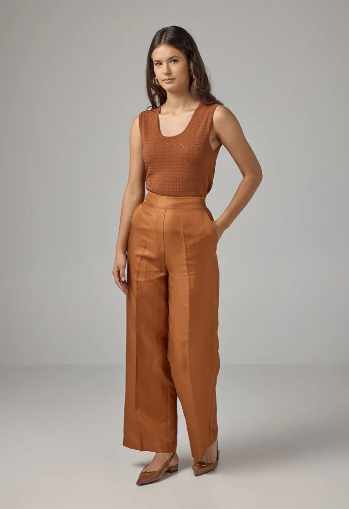 Choice Solid Wide Leg Trousers Caramel