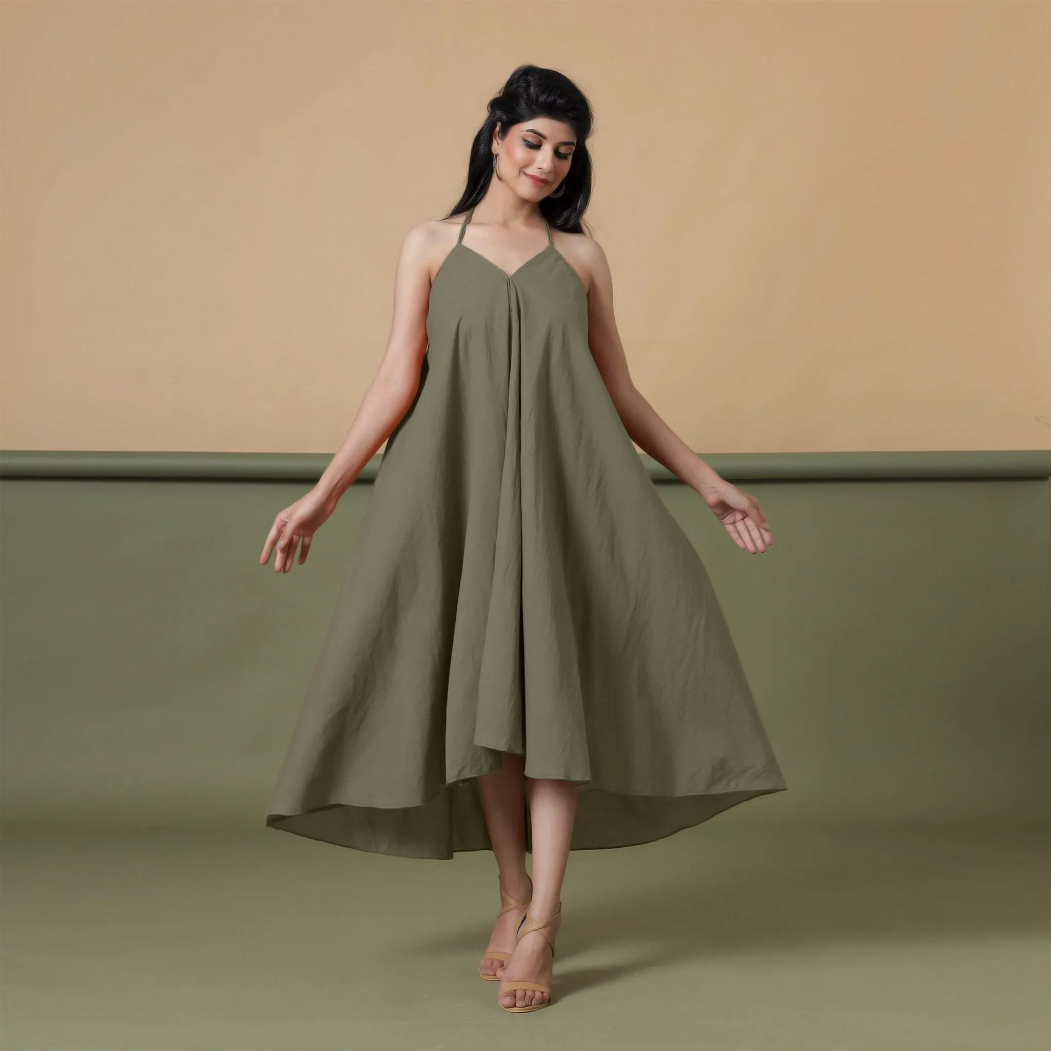 Convertible 3-Way Sage Green Tie-Dye Cotton Skirt Dress