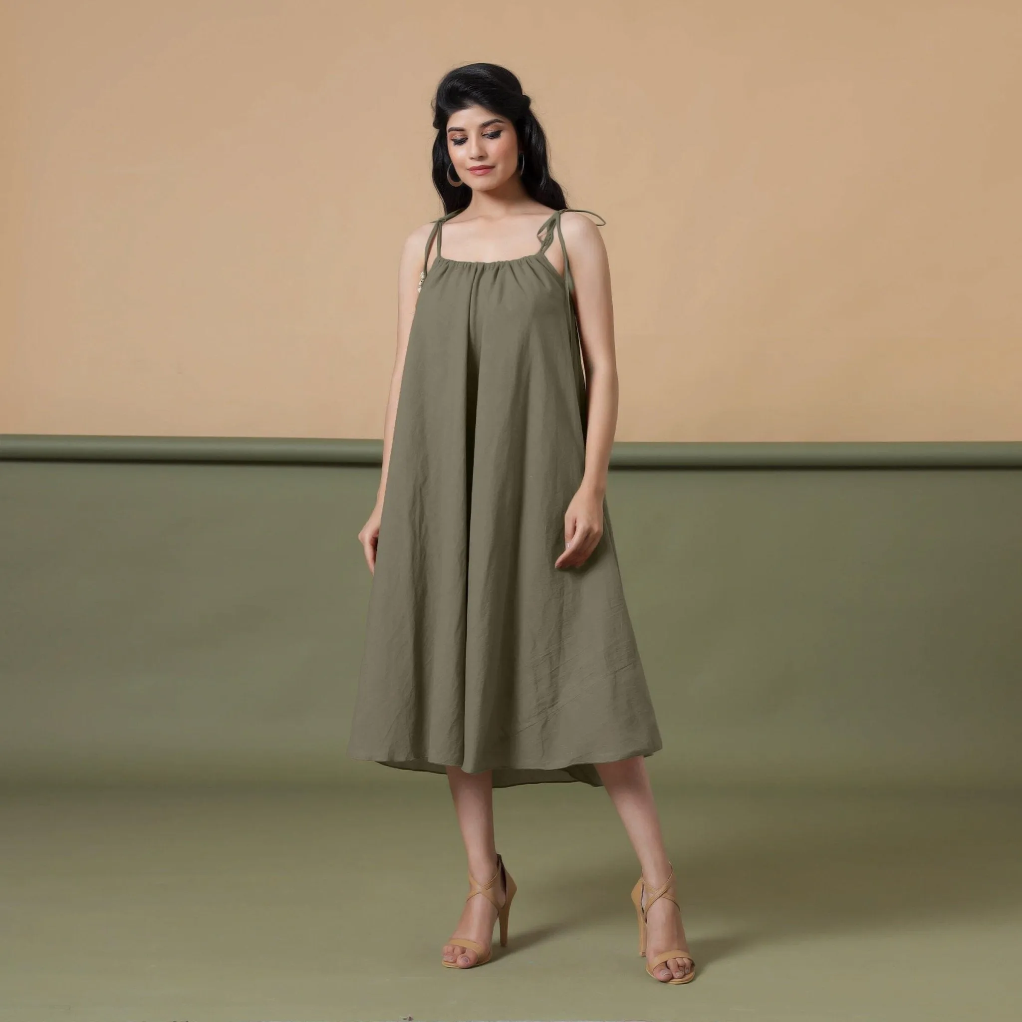 Convertible 3-Way Sage Green Tie-Dye Cotton Skirt Dress