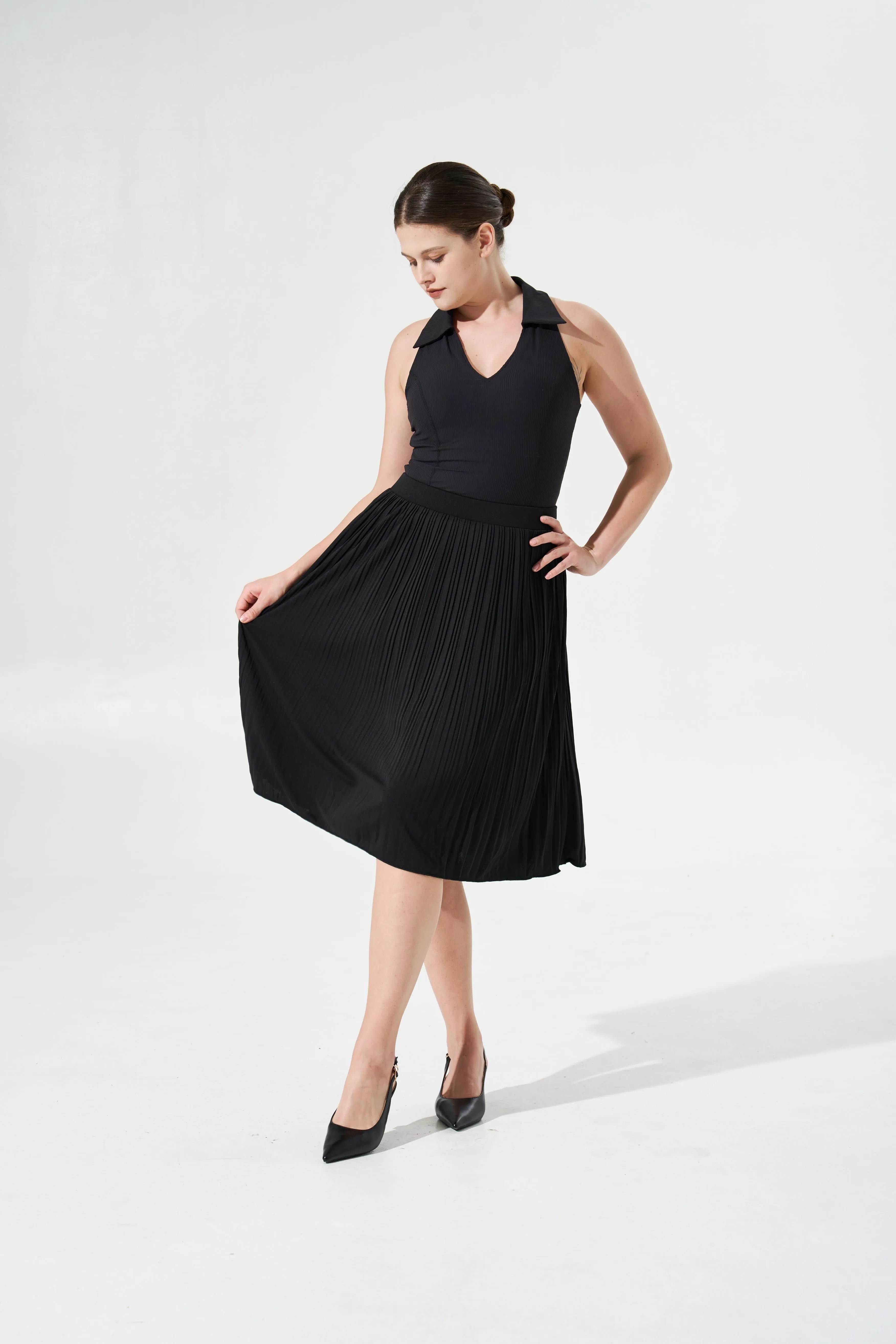 Cooling & Stretchable Swirl Pleated Skirt