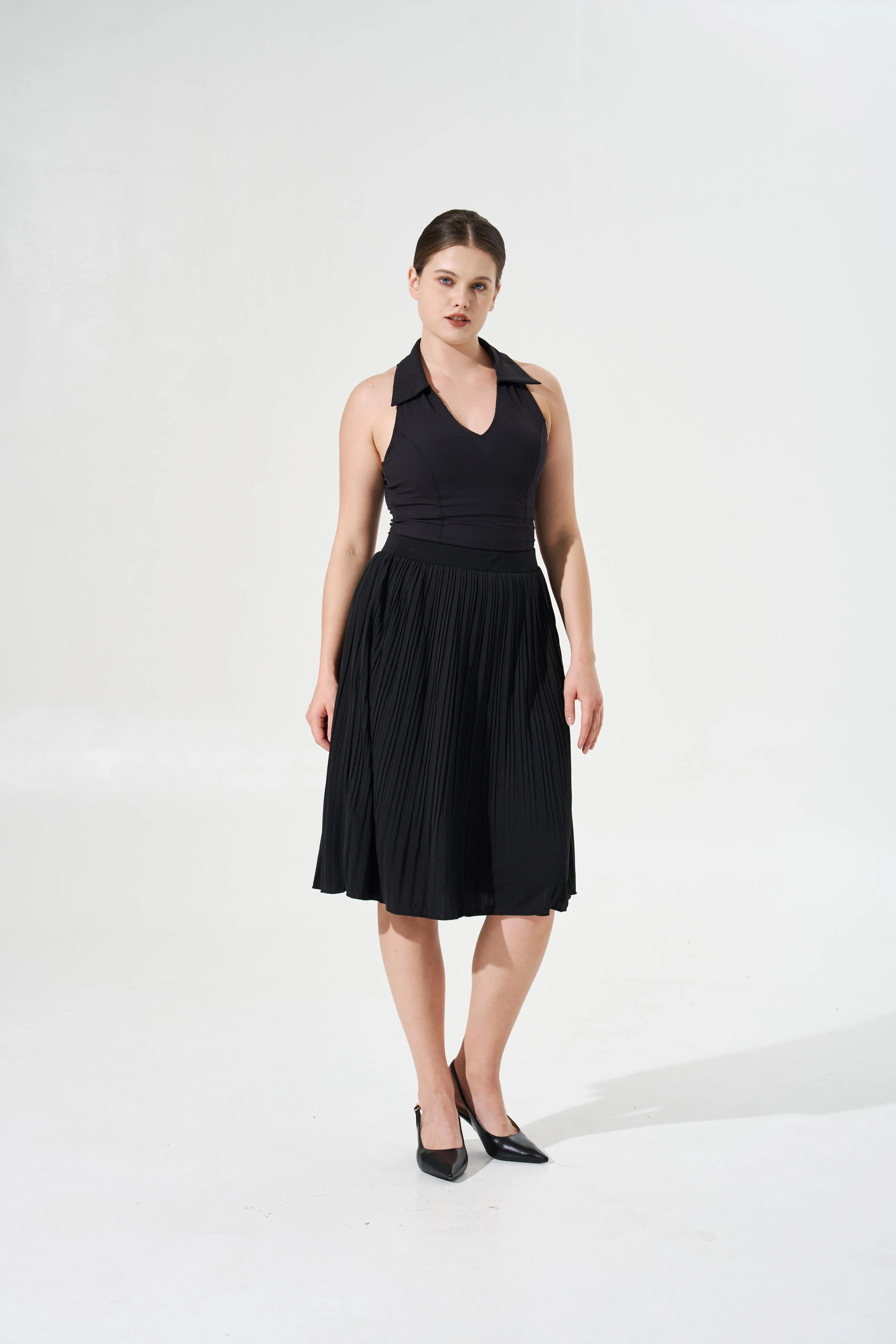 Cooling & Stretchable Swirl Pleated Skirt