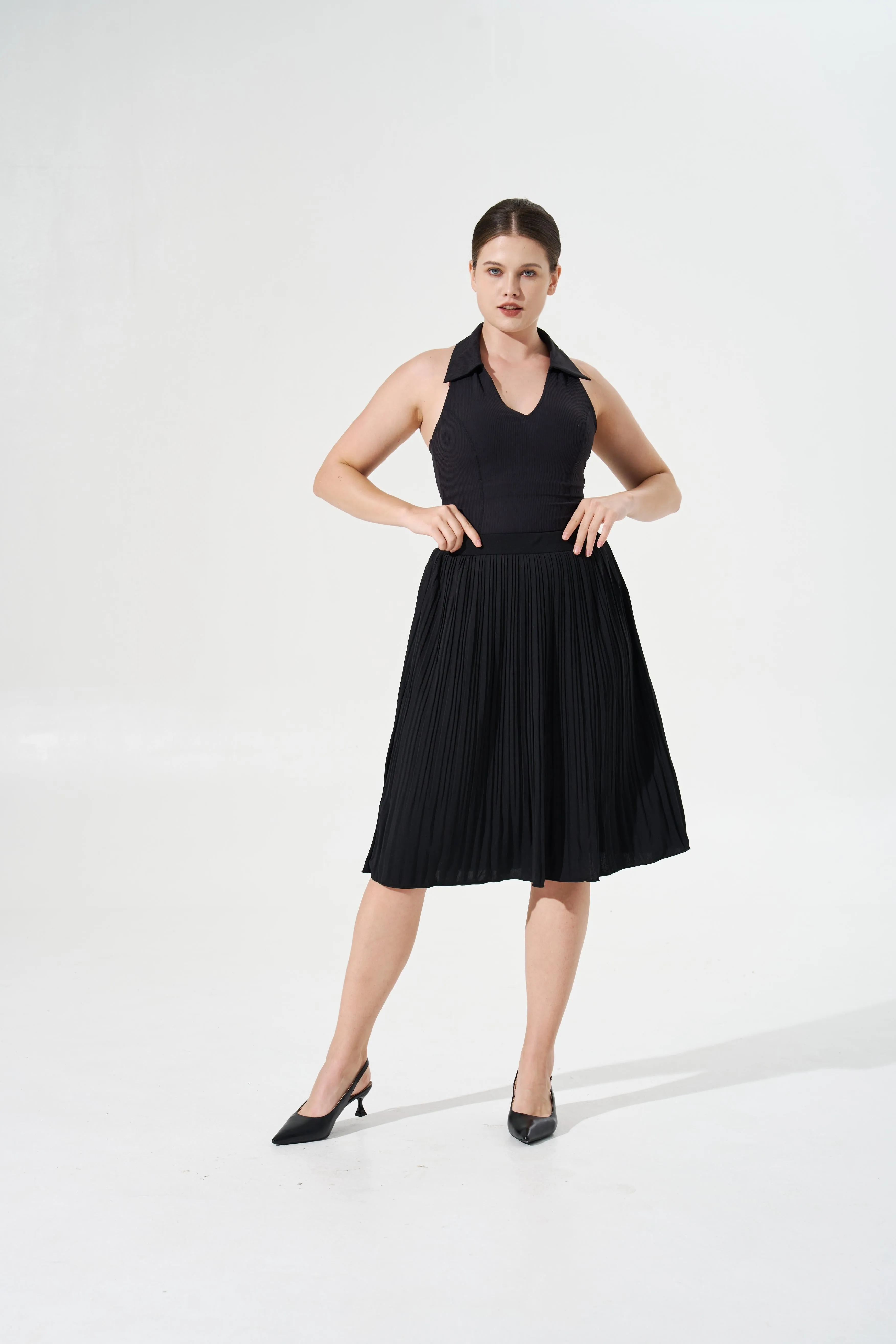 Cooling & Stretchable Swirl Pleated Skirt