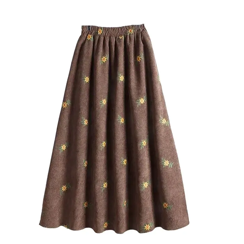 Corduroy Floral Embroidery Skirts