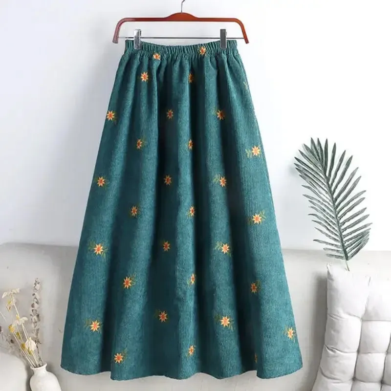 Corduroy Floral Embroidery Skirts