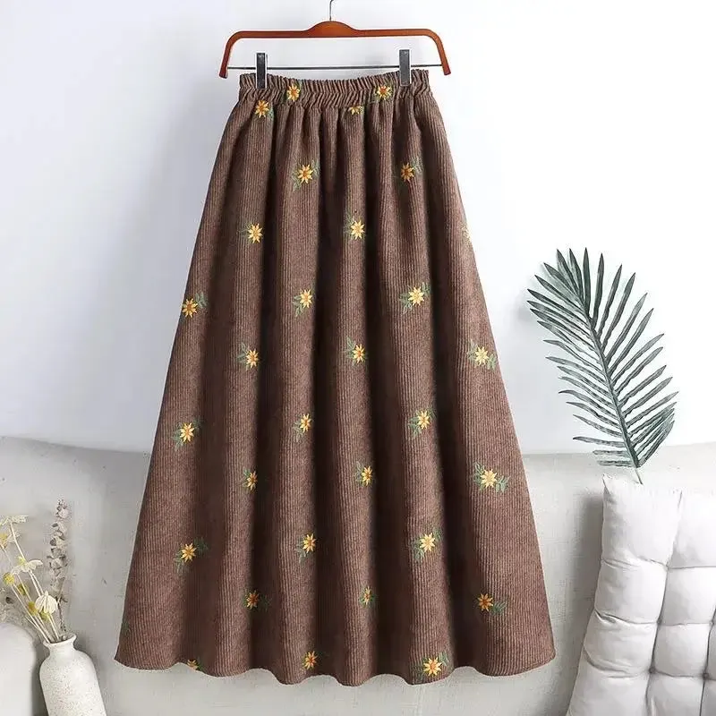 Corduroy Floral Embroidery Skirts