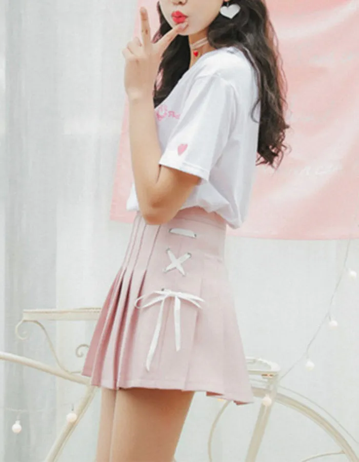 Cute side bow pleated skirt    S49