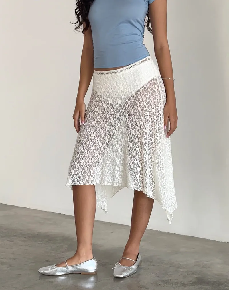 Dendro Midi Skirt in Lace Ivory