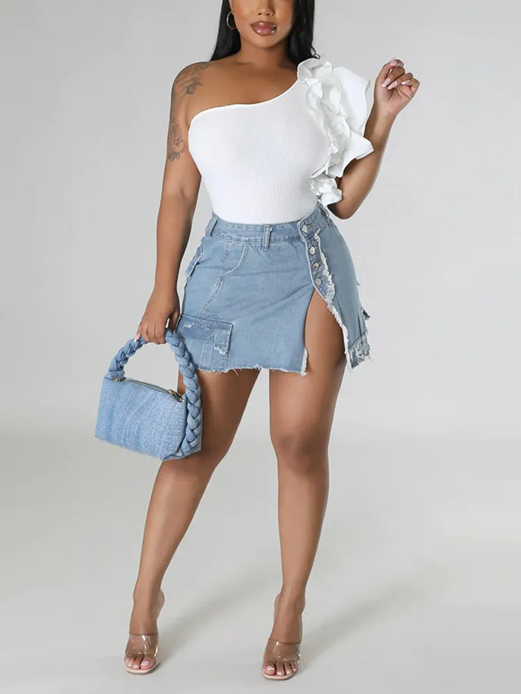 Denim Pocket Graceful Patched Mini Skirt