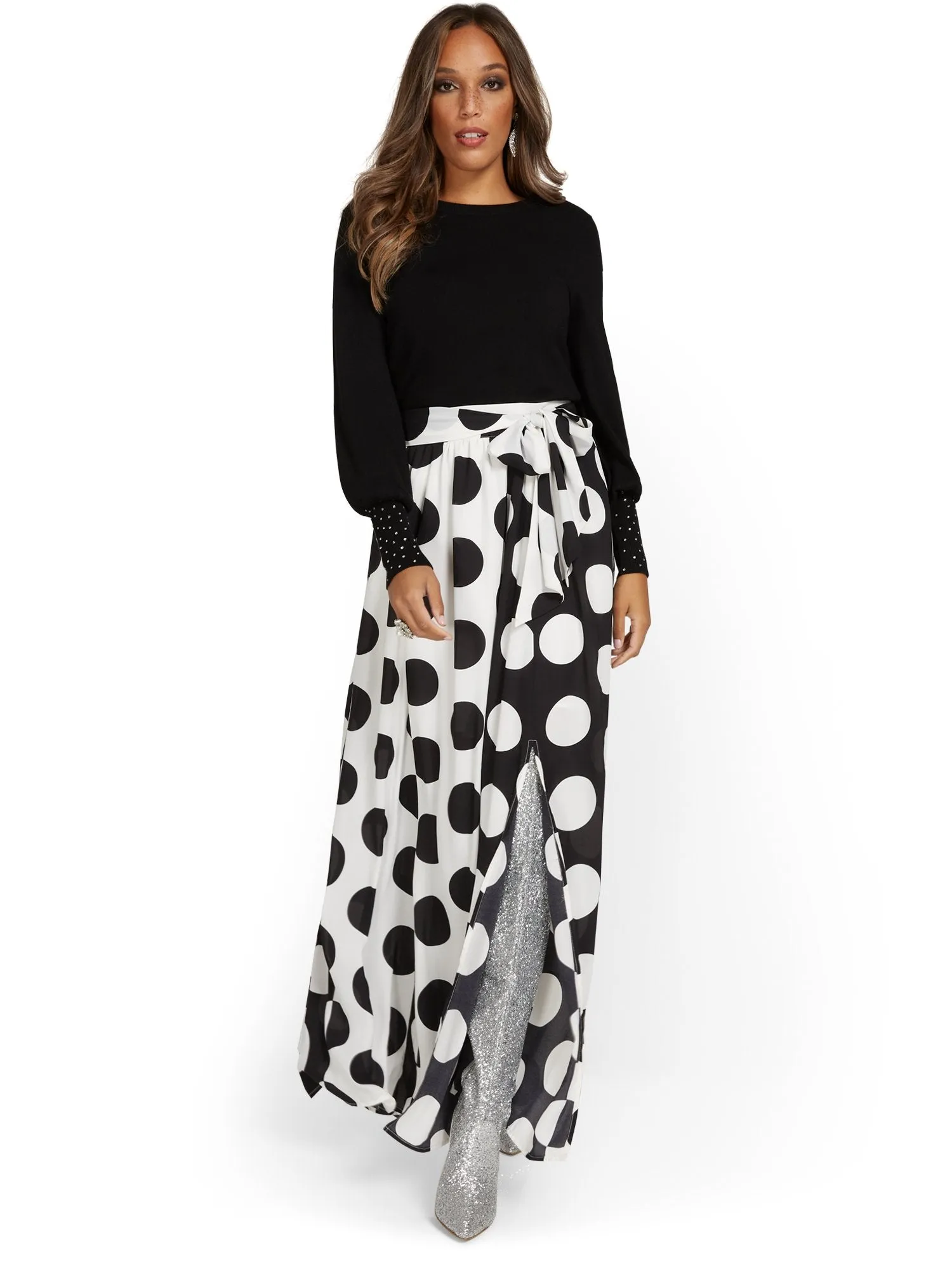 Dot-Print Maxi Skirt