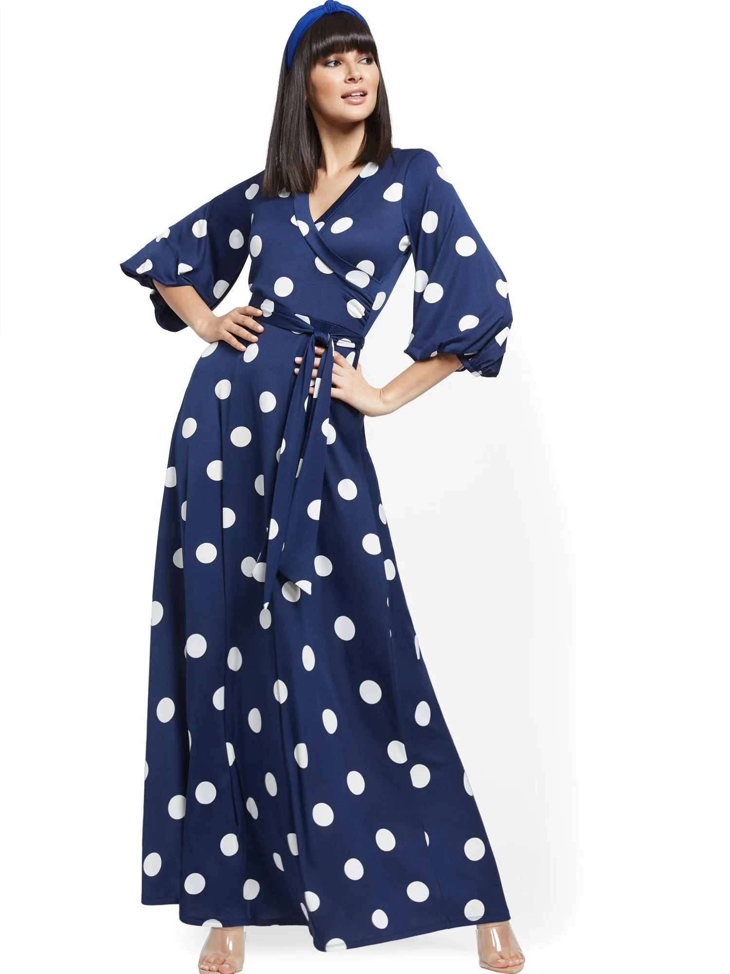 Dot-Print Wrap Maxi Dress