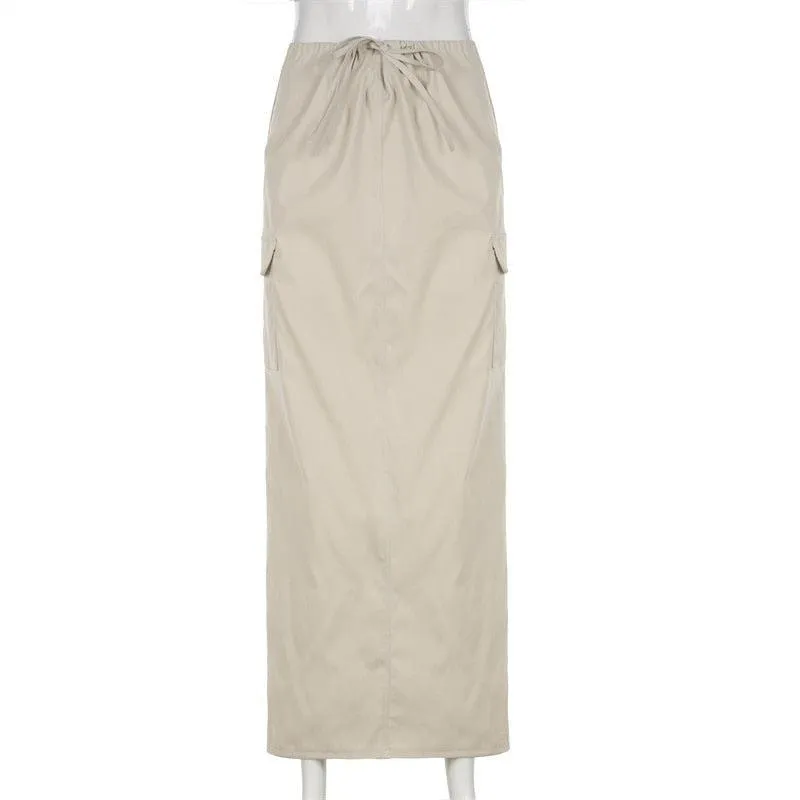 Drawstring Parachute Maxi Skirt