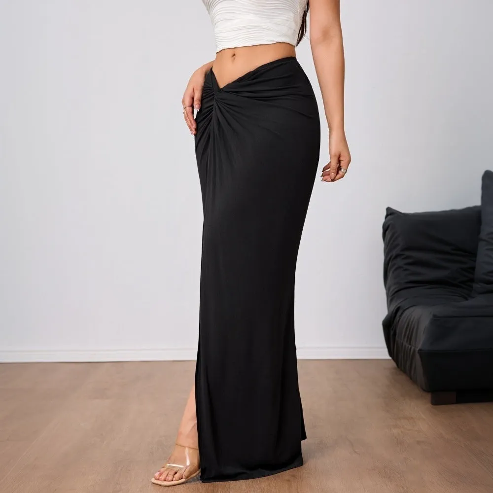 Elegant High Waist Slit Midi Skirts Wholesale Womens Clothing N3824110900020