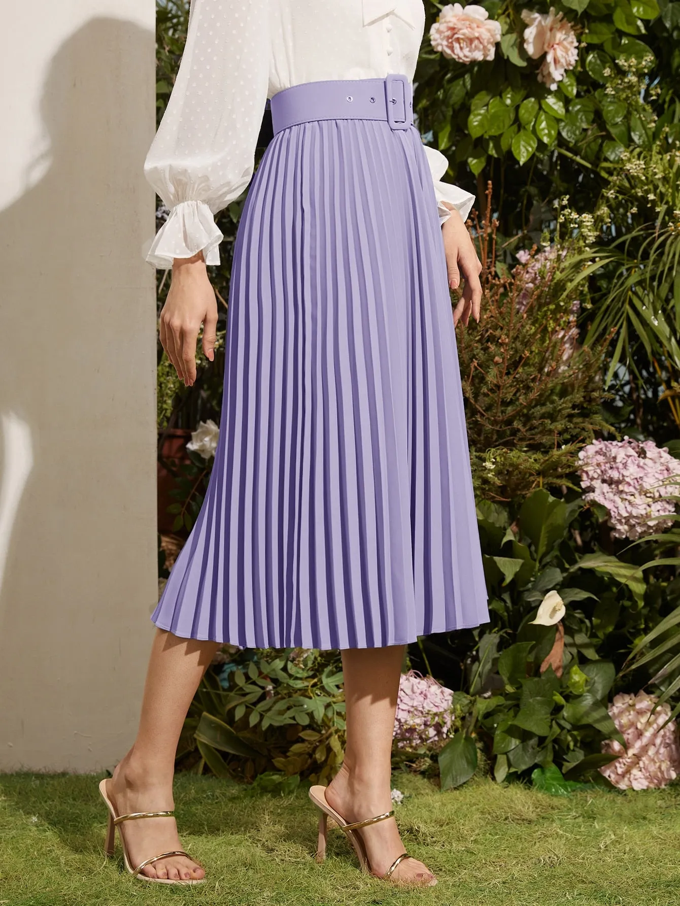 Elegant Plain Belted High Waist Long Women Skirt