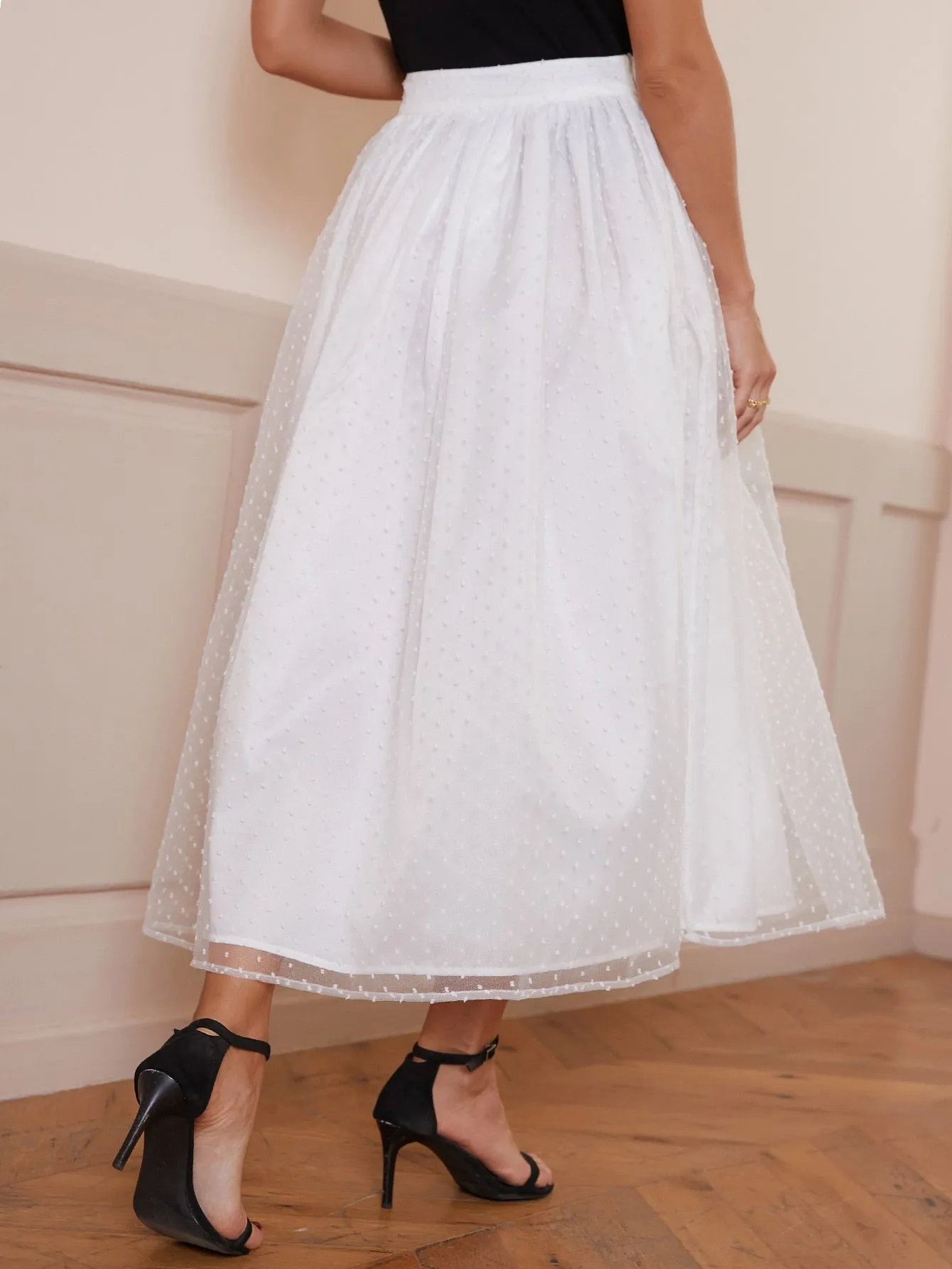 Elegant Plain Contrast Mesh High Waist Long Women Skirt