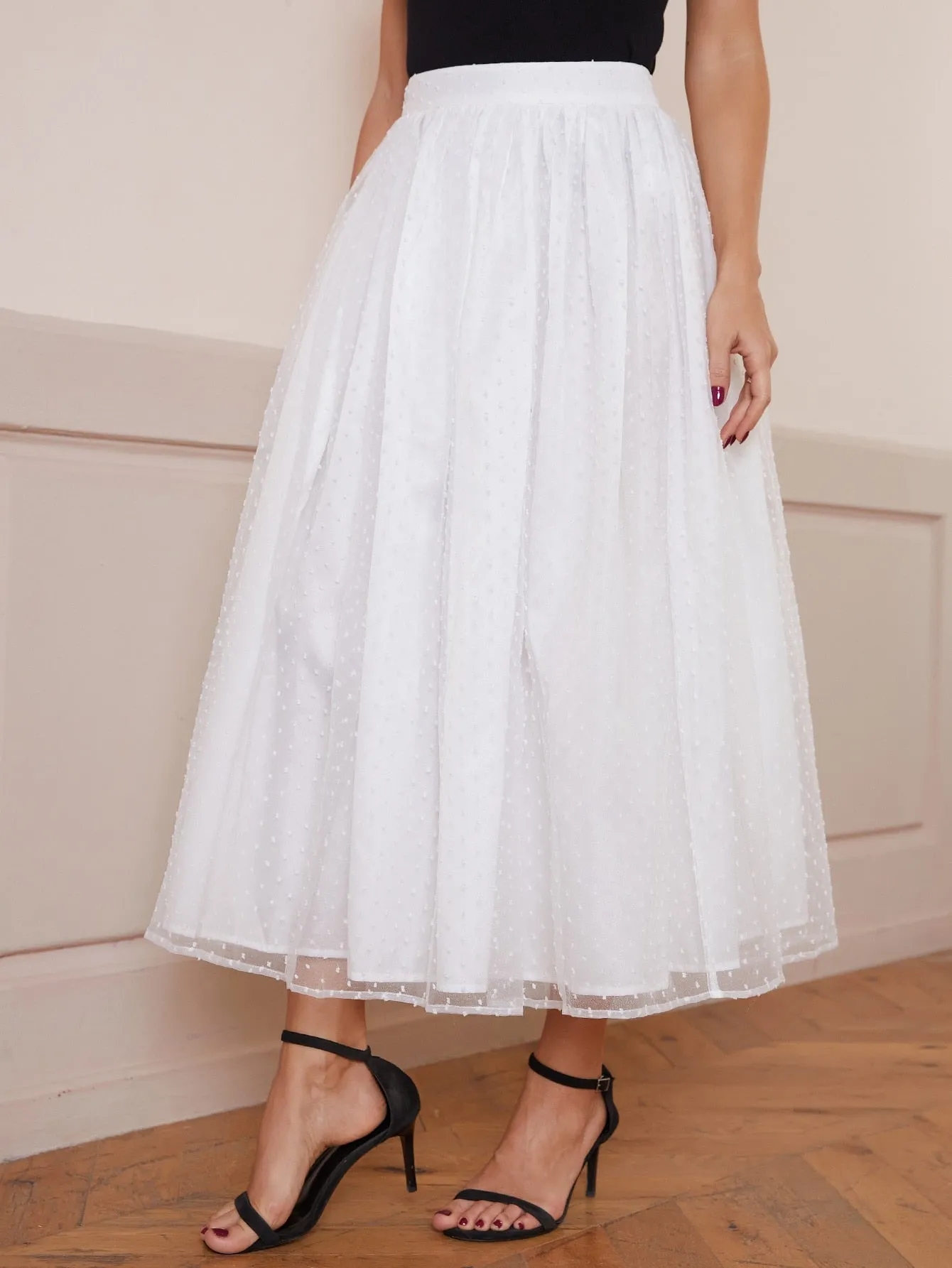 Elegant Plain Contrast Mesh High Waist Long Women Skirt