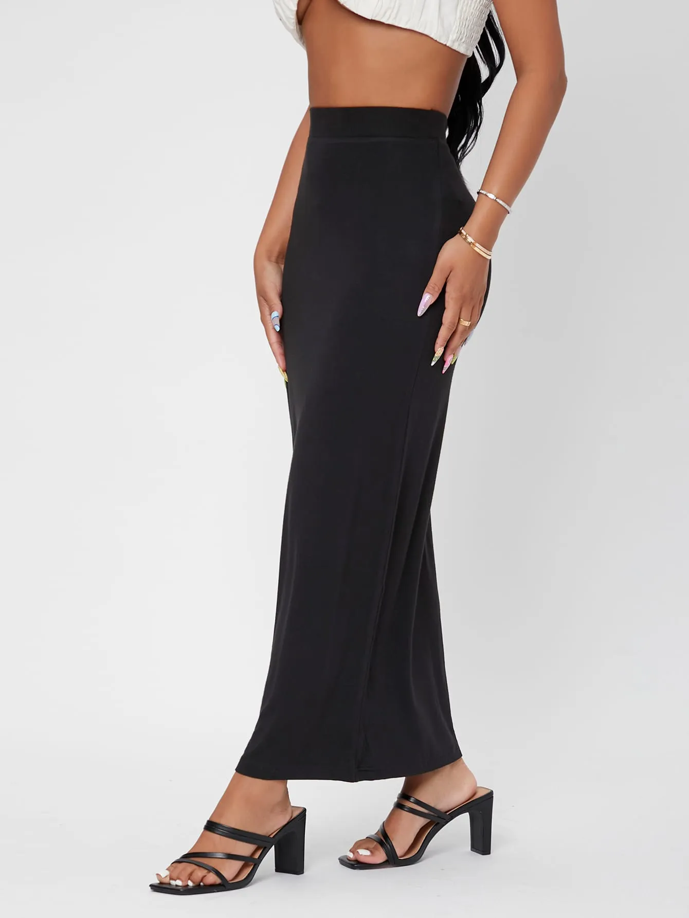 Elegant Plain High Waist Maxi Women Skirts