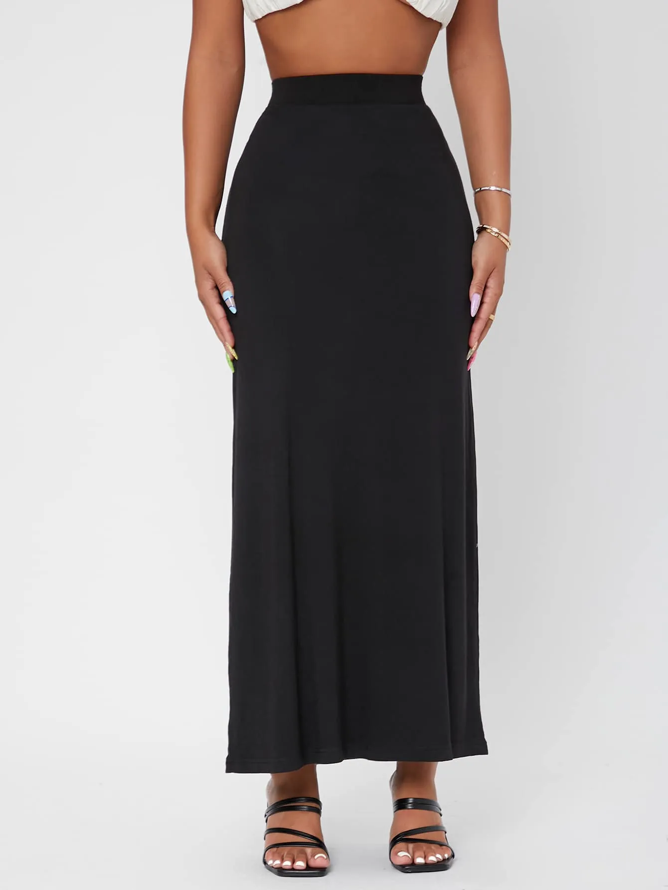 Elegant Plain High Waist Maxi Women Skirts