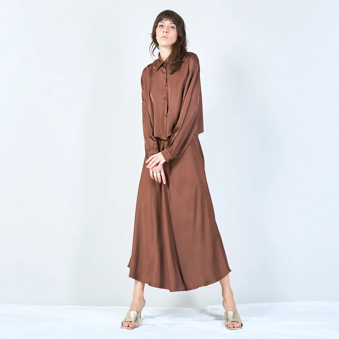 Flowing maxi silk skirt with elastic waistband wholesale