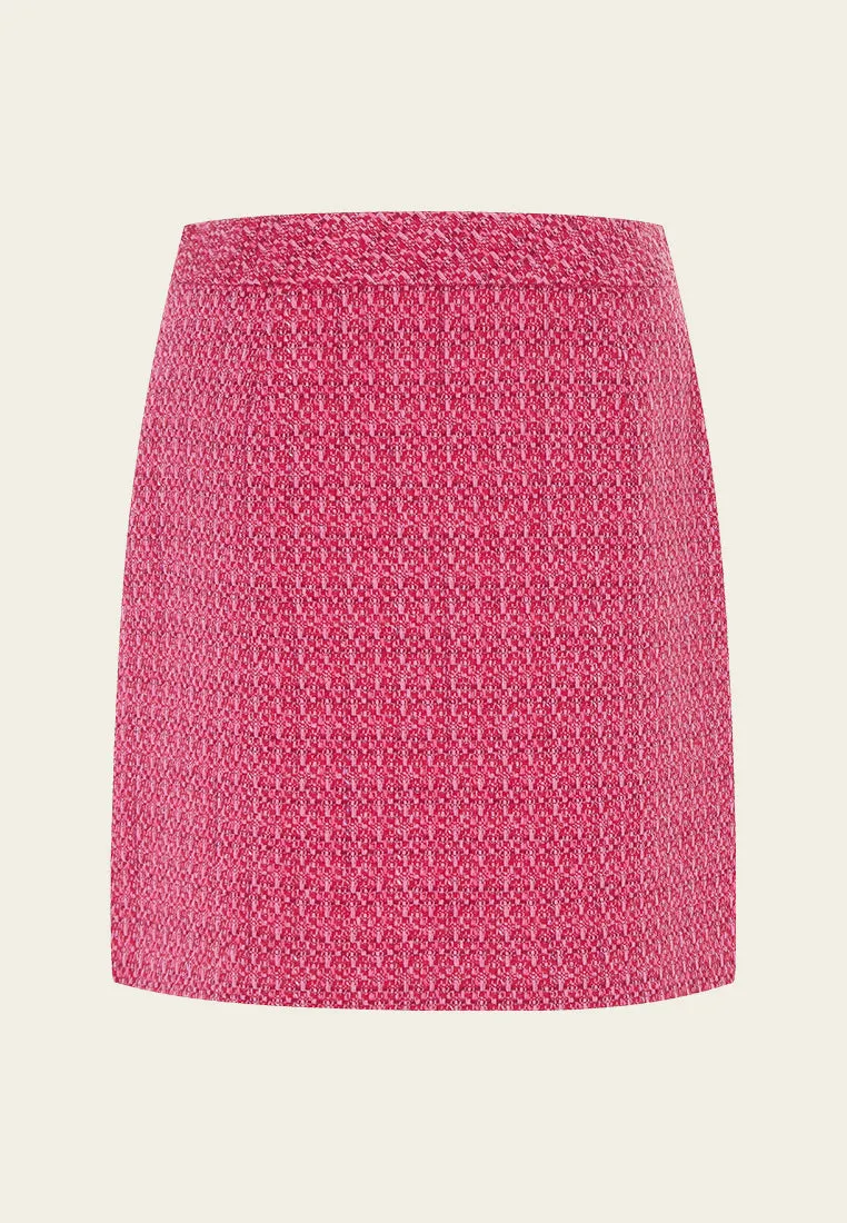 Fuchsia Pink Patch-Pocket Tweed Skirt