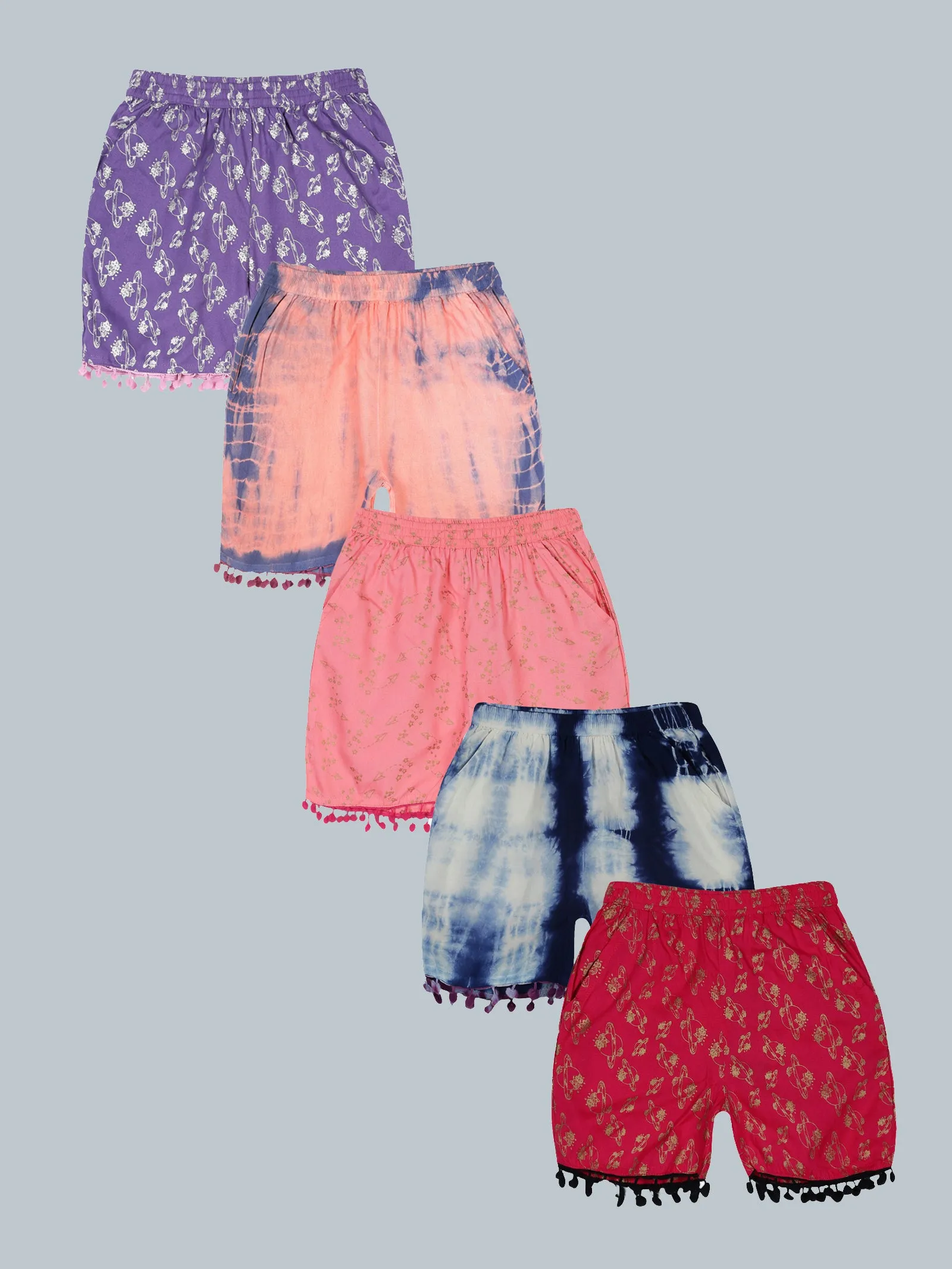 Girls AOP Print Shorts Pack of 5