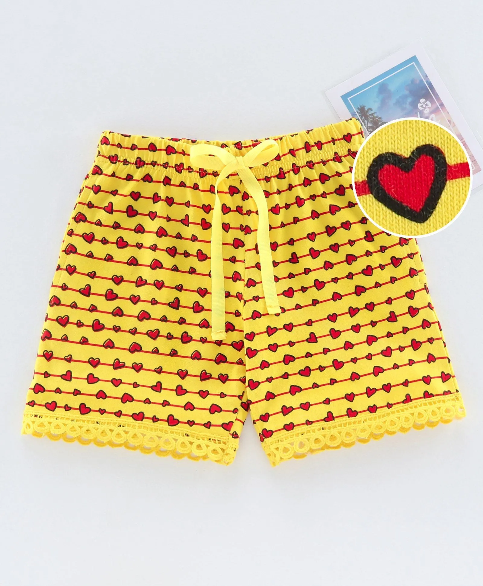 Girls Lace Bottom Hem AOP Shorts