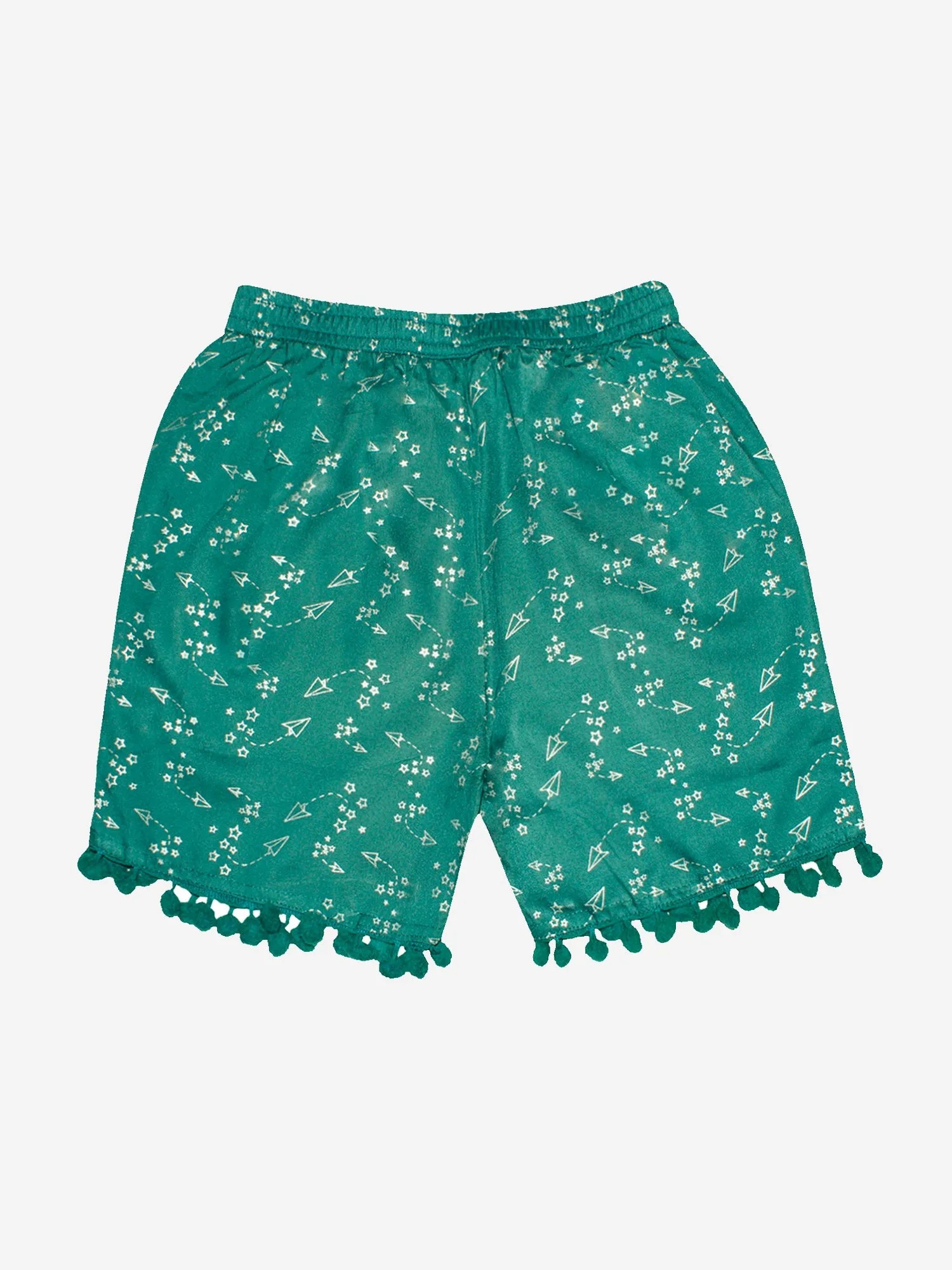 Girls Printed Rayon Shorts with Lace