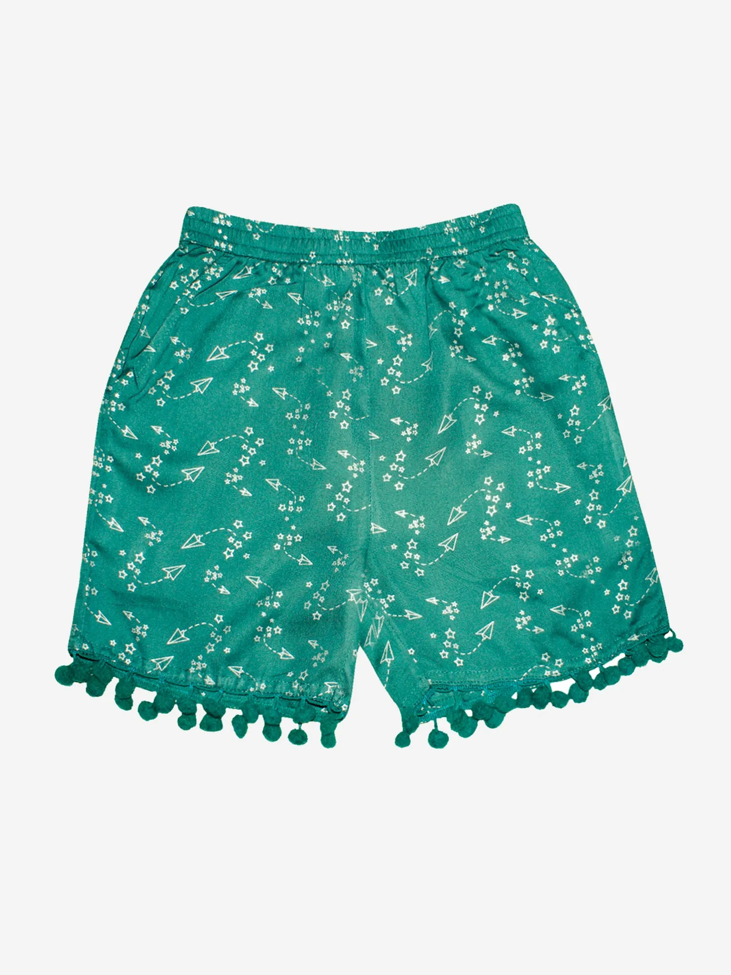 Girls Printed Rayon Shorts with Lace