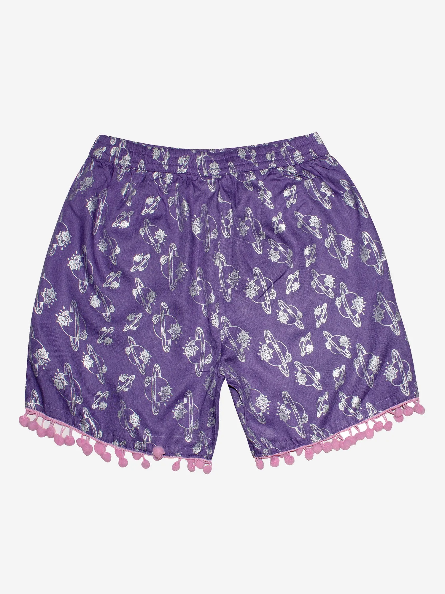 Girls Printed Rayon Shorts with Lace